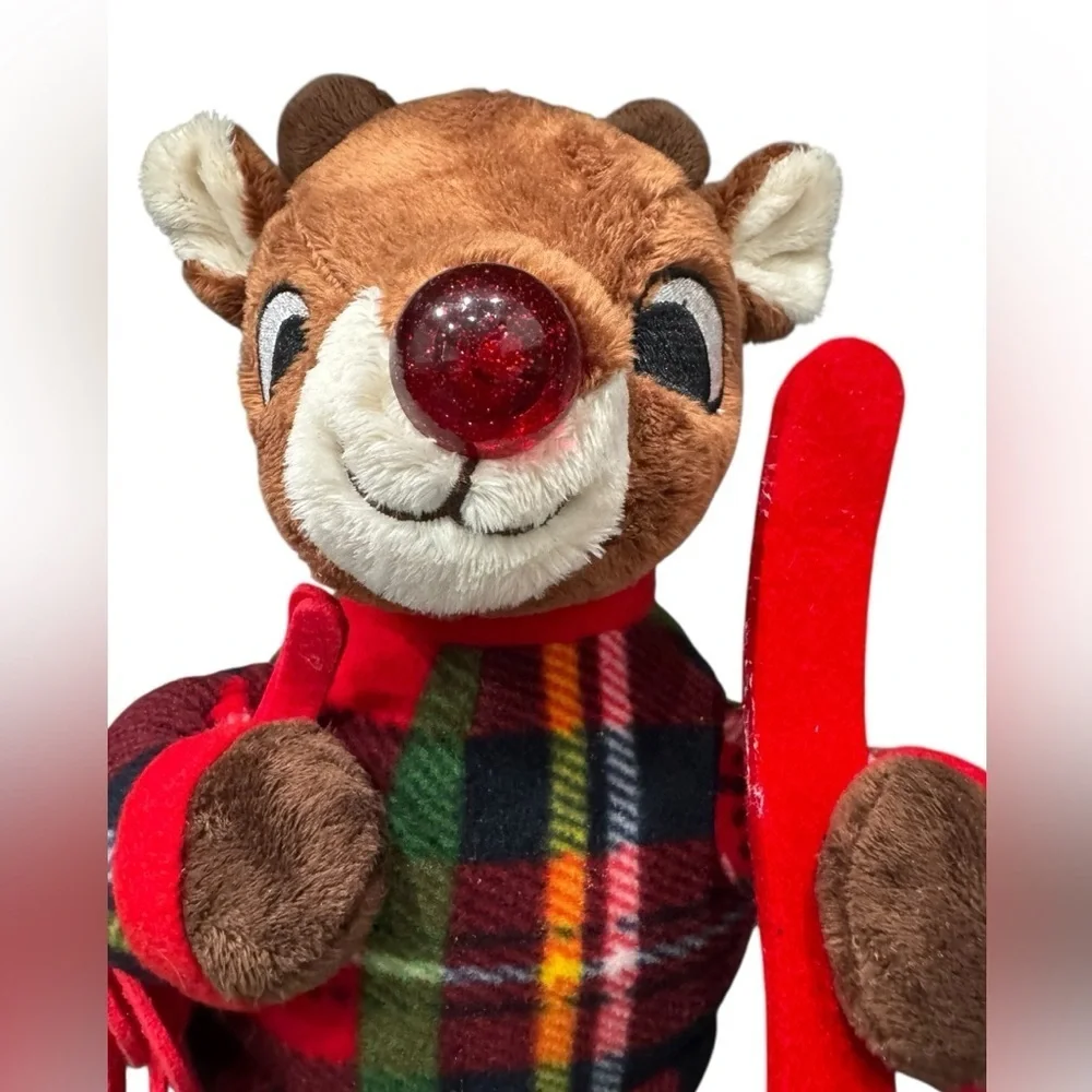 Rudolph Reindeer 14” Animated Singing Walking Plaid W/ Skis Dan Dee